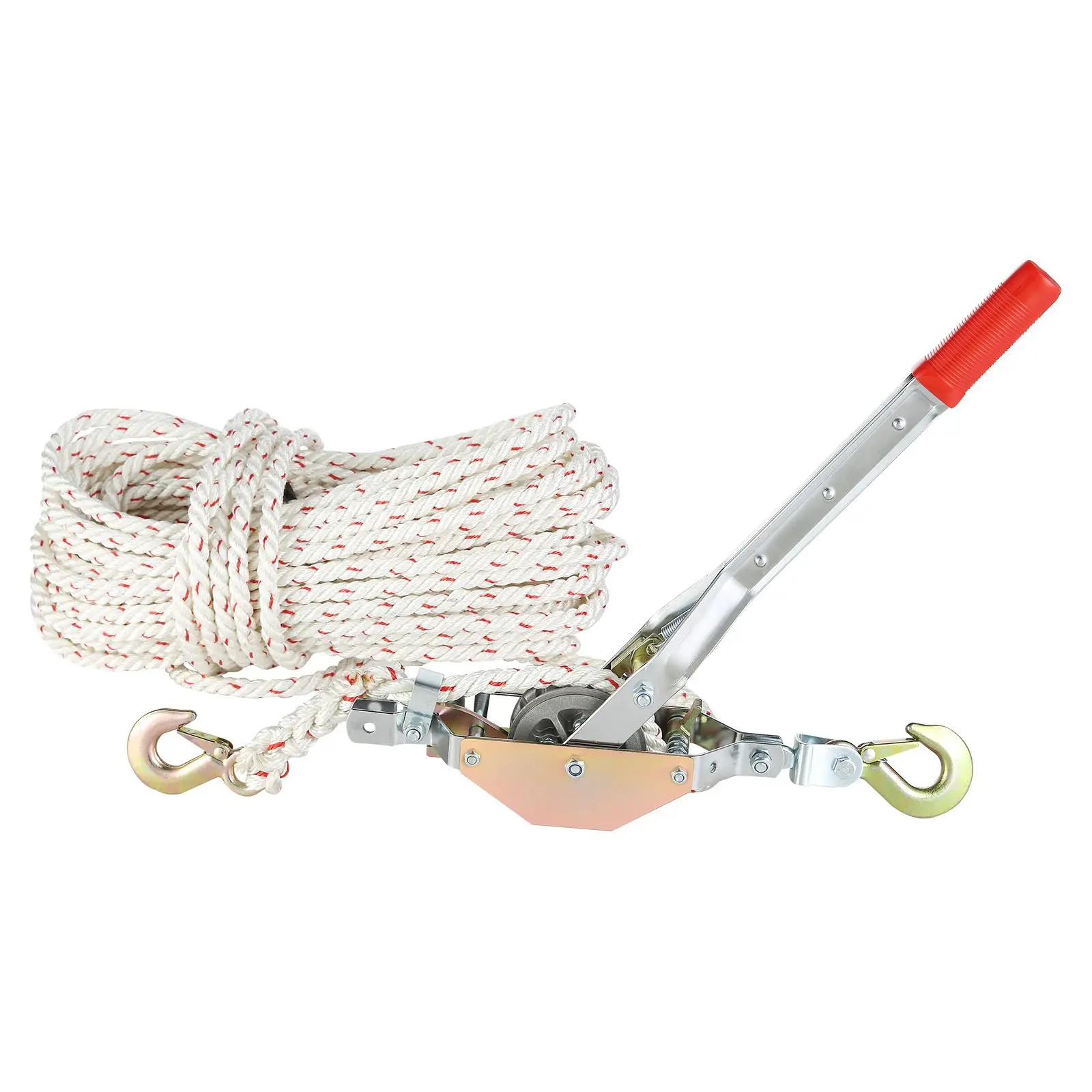 【DealsForYouDays】VEVOR Rope Puller, 3/4 Ton (1, 653 lbs) Pulling Capacity, with 100' of 0.6" dia. Rope, 2 Hook, Come Along Winch, Heavy Duty Ratchet Power Puller Tool for Moving Boats, Securing Items, Transporting Logs