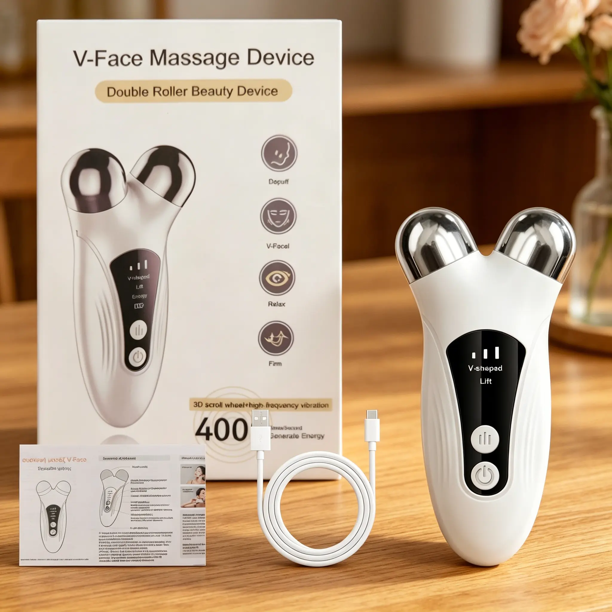 Microcurrent Facial & Neck Massager, Ergonomic V-Face Lifter, Vibration & Heating Modes, Rechargeable, Skin Tightener for Women