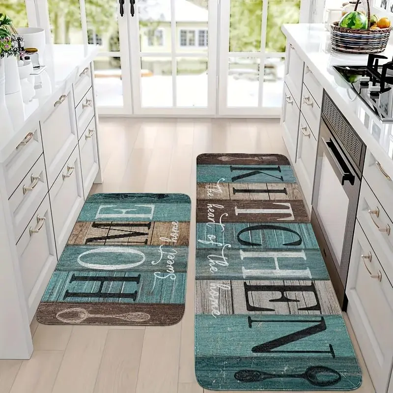Farmhouse Flannel Kitchen Runner Rug - Wooden Plank Print, Non-Slip, Absorbent, Multi-Size Flannel Blend, Classic-Modern Home Interior Decor Mat for Entryway