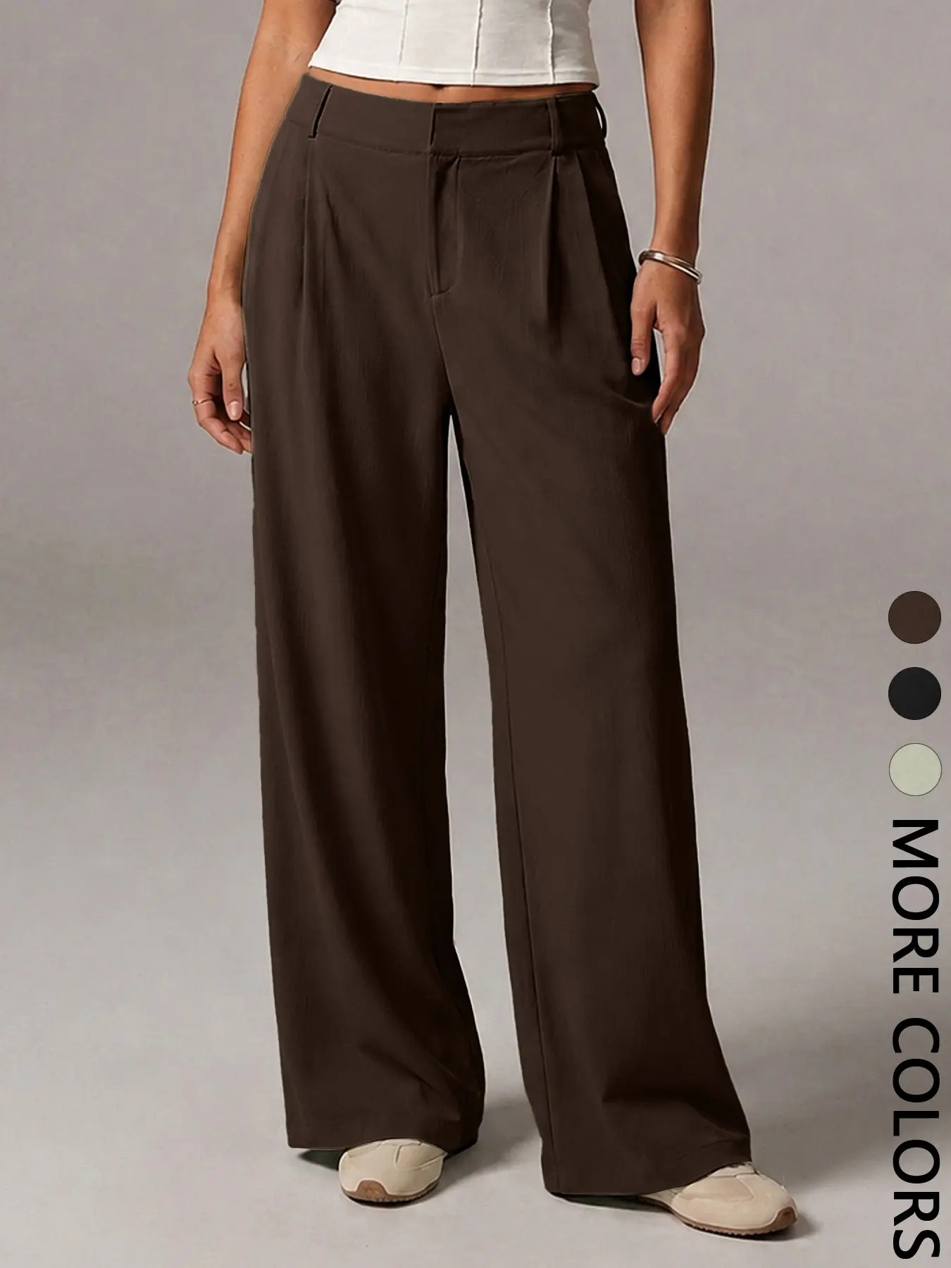 Women's Casual Daily Commute Textured Straight Leg Loose Fit Suit Pants, Long Hem_length, Solid Pattern_pro, Unlined Clothing_type Everyday