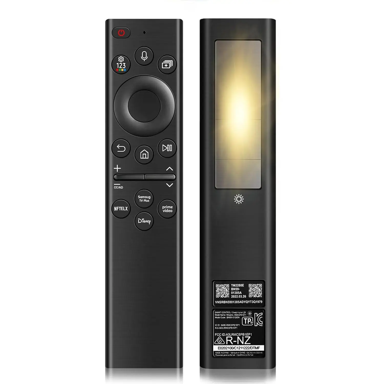 Replacement Remote Control for Samsung Smart TV:Solar Rechargeable Voice Control Bluetooth Remote with 4 Shortcuts, Compatible with BN59-01385A & 2021-2025 Frame/Neo QLED/Ultra HD Series(Deep Black)
