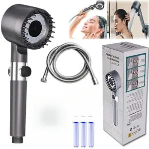 Multifunctional 5 Filters Pressurized 3 in 1 Adjustable Handheld Massage Shower Head with Stainless Steel Hose for Bathroom RV Hotel