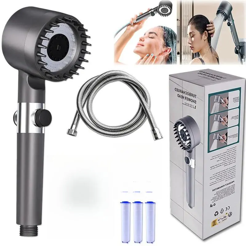 Handheld Showerhead, 3-in-1 Adjustable Multifunctional Powerful High Pressure Shower Head with 5 Filters, Stainless Steel Hose for Bathroom, RV, Powerful Shower Heads High Pressure