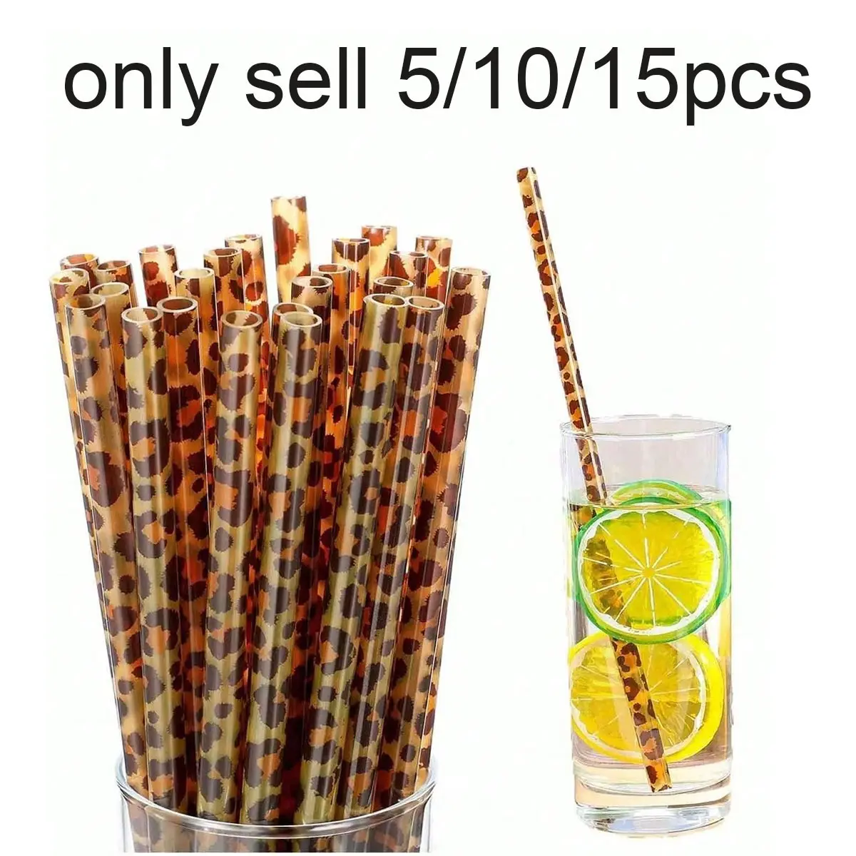 5/10/15Pcs Reusable Leopard Print Straw Set, Creative Animal Design, Perfect for Jungle Theme Parties, Weddings, Birthdays, Graduations, Anniversaries