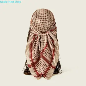 Unisex Square Silk Scarf Houndstooth Shemagh Print, Soft Breathable Multi-Style Tactical Head Wrap Bandana Neck Kerchief, Modest Muslim Hijab for Desert Outdoor & Holiday Gift
