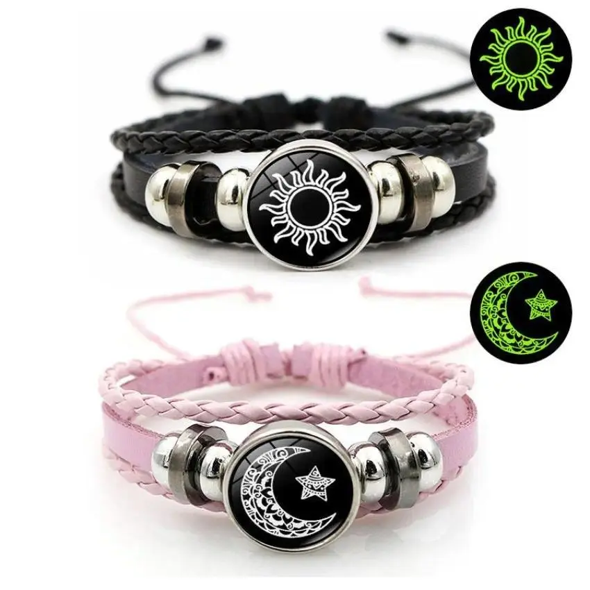 1PCS  2026 Glow in the Dark Bracelet for Girls, Sun Moon Star Charm Y2K Jewelry, Adjustable Woven Friendship Bracelet, Aesthetic Gift for Women