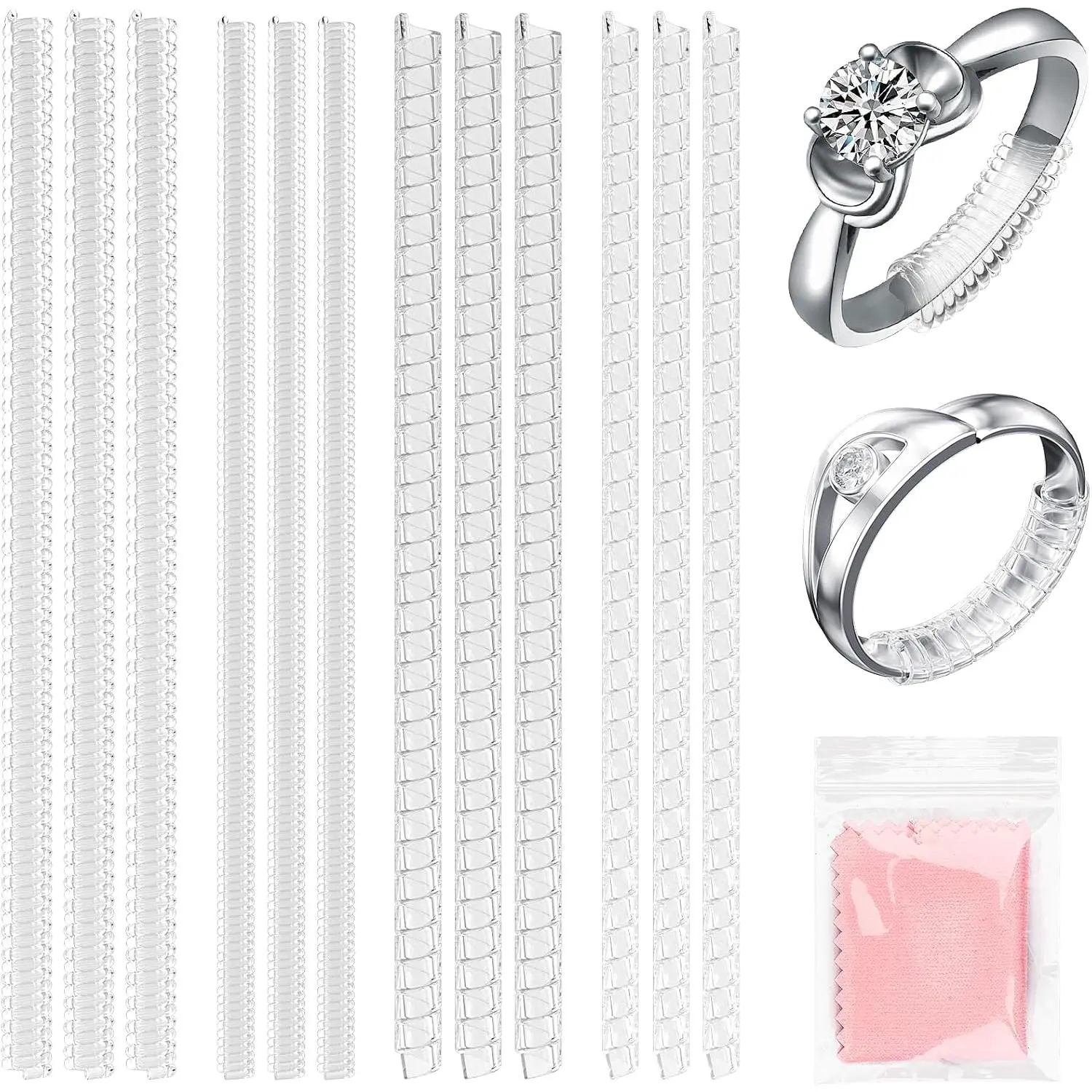 Ring Sizer for Loose Rings, 12Pack 4 Sizes, Invisible Clear  | Non-Slip Adjustable Ring Sizers, Ring Resizer And Tightener Guards, For Women And Men, Make Rings Smaller Without Resizing