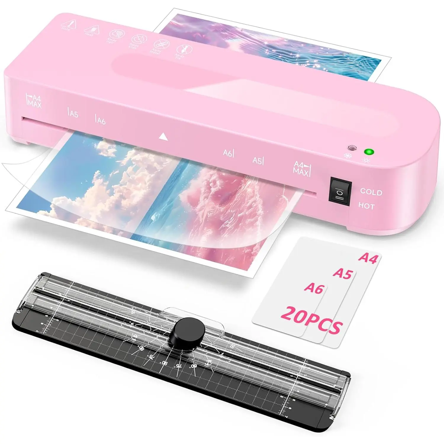 Laminator Machine with 20 Laminating Sheets, A4 Laminators Hot & Cold withTrimmer, 9 Inch Laminating Machine for Office, School, Business and