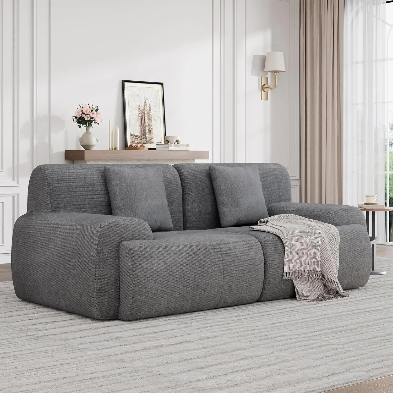 82.7 inch Cloud Loveseat Sofa – Deep Seat Modular Couch, Corduroy Fabric, Compact 2-Seater for Living Room or Bedroom, Comfortable Boneless Design for Small Spaces