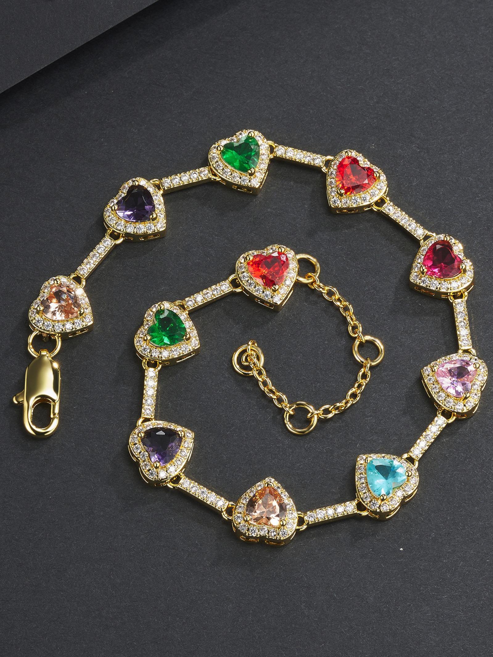 Colorful Heart Design Adjustable Anklet, Fashionable Jewelry for Women & Girls, Fashionable Jewellery Accessories, Trendy All-match & Exquisite Jewelry for Birthday Charms Gift, Jewelry Gifts