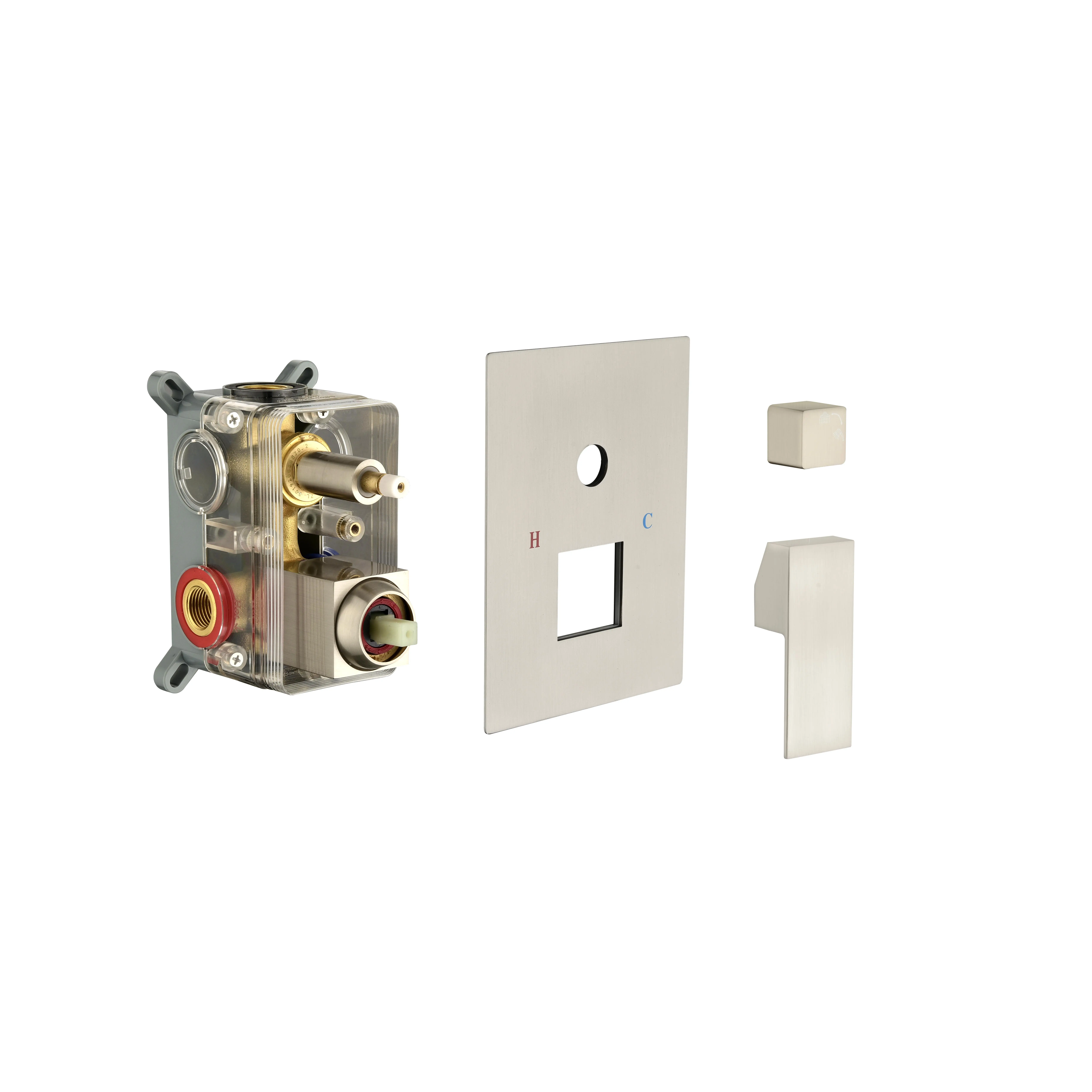 Nokaa Solid Brass Shower Diverter Valve 2-Way Outlet Mixer Rough-In Kit for Bathtub & Shower System, Pressure Balance with Thermal Safety Stop, Brushed Nickel Finish, NPT 1/2 Connection