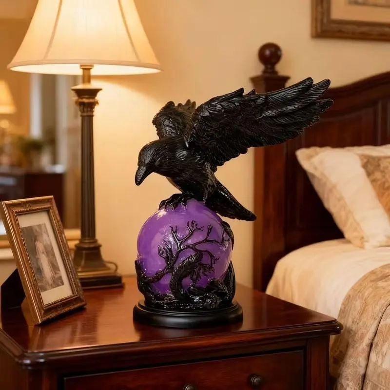 Glowing Raven Statue Gothic Lamp, Crow Night Light, Decorative Lamps, Perfect for Christmas and Year-Round Decor, Unique Gift for Gothic Collectors, Book Lovers, Halloween Enthusiasts