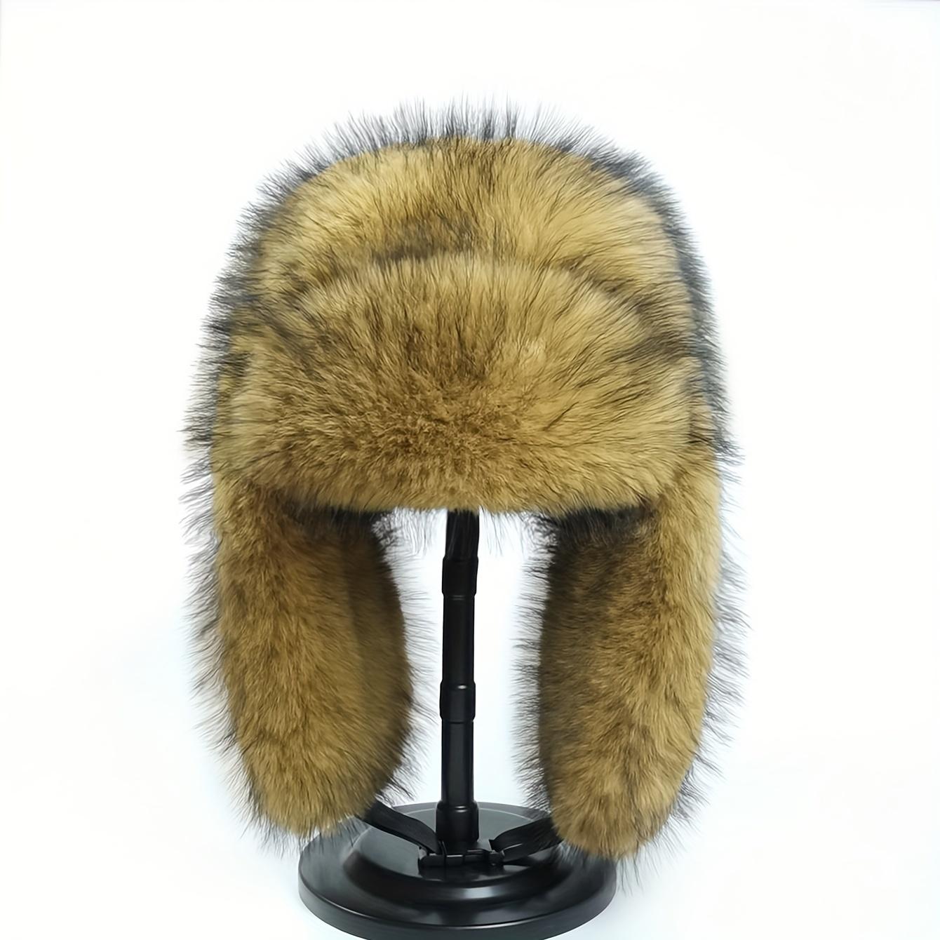 Elegant Retro Thickened Faux Fur Ushanka Hat - Warm Pilot Cap with Ear Coverage, Ideal for Hiking, Skiing, Cycling & Daily Wear, Classic Polyester Fisherman Hat with Hook-and-Loop Closure, Outdoor Headwear |   Vintage Style Hat | Faux Fur Hat