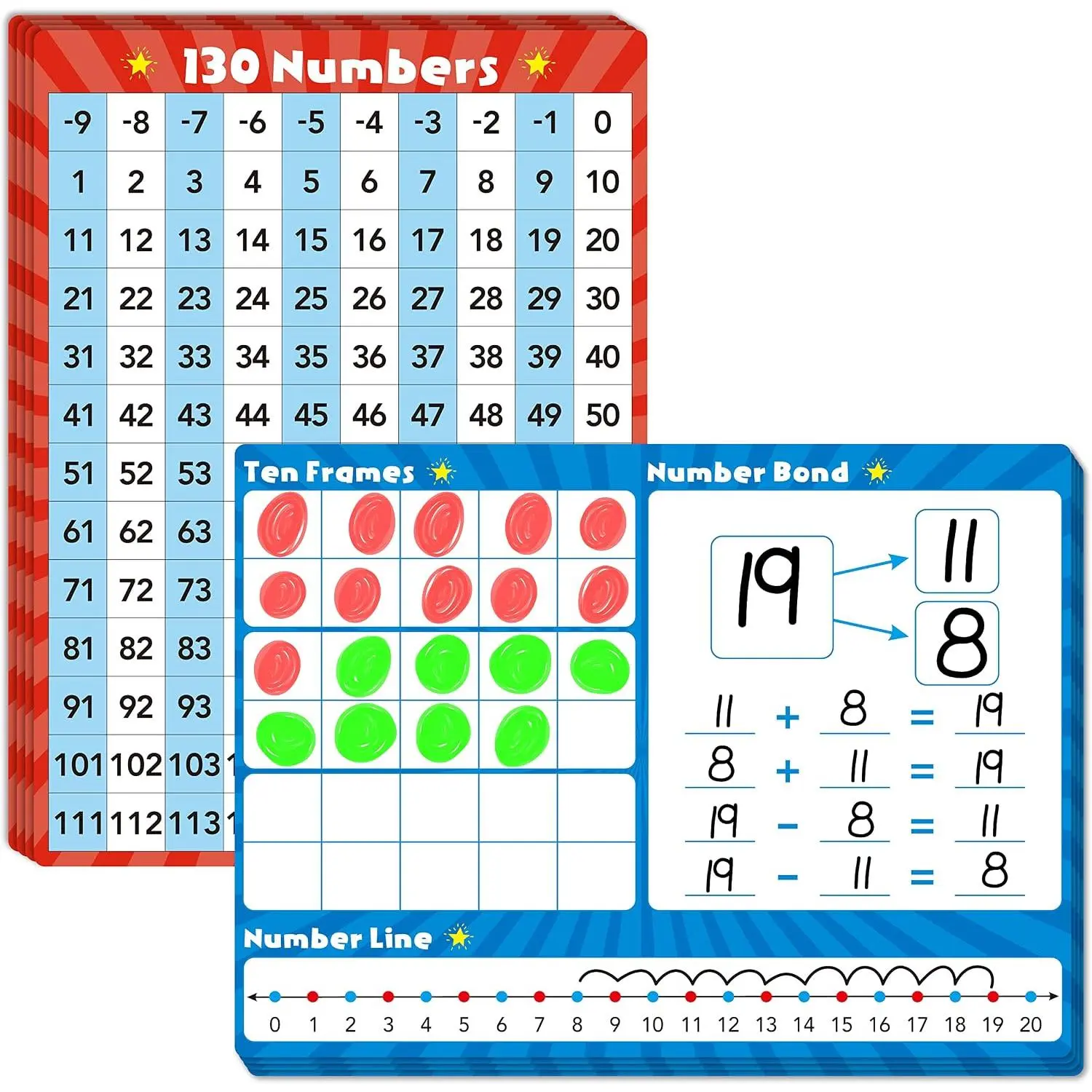 8 Packs Number Line Whiteboards Cards, Double Sided Dry Erase Board Writable and Erasable 130 Numbers Chart White Board for , Students, Classroom and  (12” x 9”)