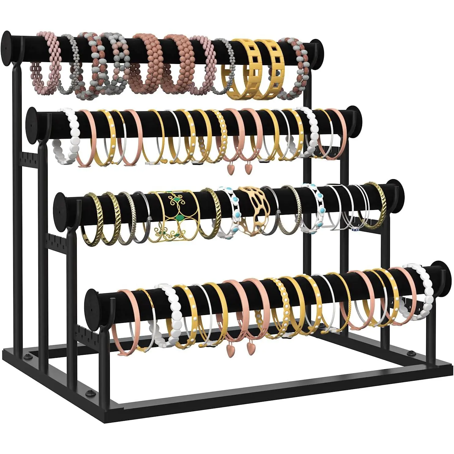 4 Tier Bracelet Holder, Detachable   Display Stand, T-Bar Necklace Storage Organizer Display Stand, Metal Bracelet Holder Display for Bangles Watch Bracelets Scrunchies(Black)