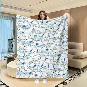 Blue Snoopy Creative Digital Print Flannel Blanket, Thanksgiving Valentine Christmas Gift, Holiday Gift Throw Blanket