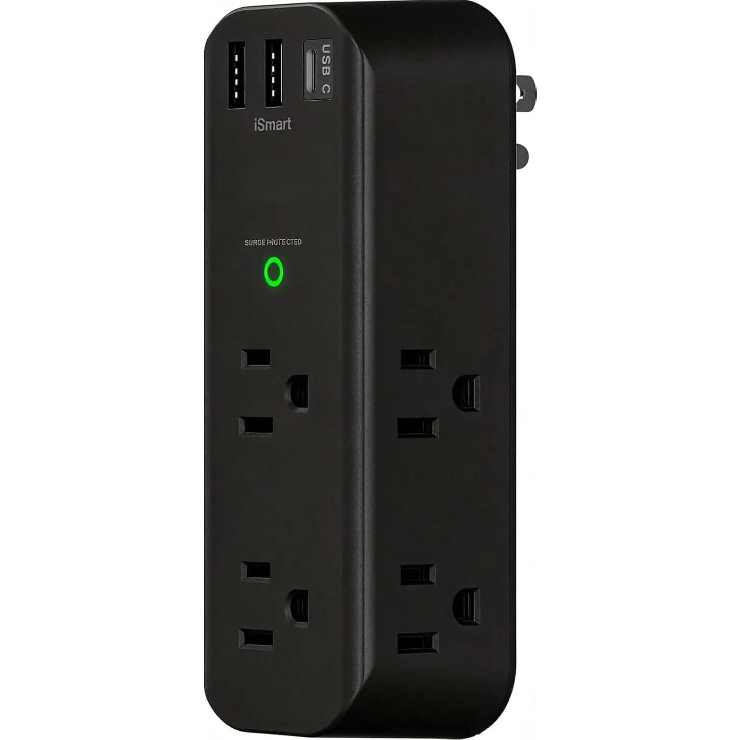 Surge Protector Outlet Extender with Rotating Plug | 6 AC Outlets & 3 USB Ports, 1800J Wall Power Strip, 3-Sided Spaced Outlet Splitter for , Office, Travel, Black