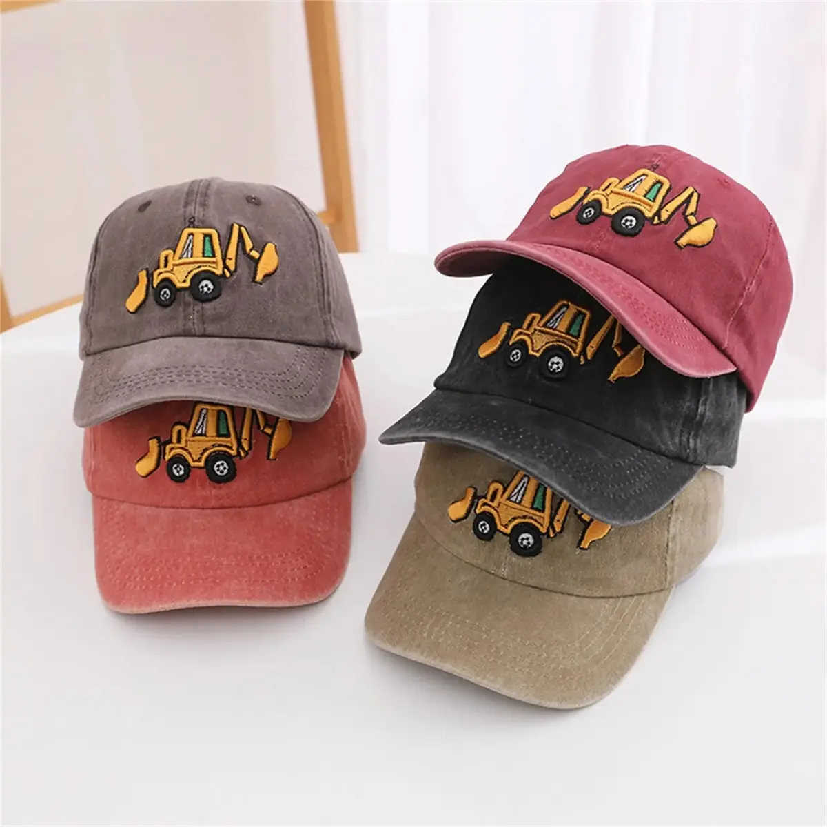 Kids' Excavator Embroidery Baseball Cap, Soft Cotton-Rich Blend Toddler Hats for Boys and Girls, Embroidery Cap, Birthday Gift Ideas, Adjustable Cap