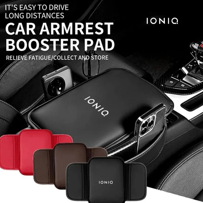 Leather Center Console Arm Rest Protector with Storage Pocket, Car Interior Accessories, Easy Install Universal Fit for Hyundai Ioniq 5 6 9 N LINE