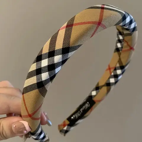 British Style Plaid Hair Accessories, Thickened Sponge Headbands, Classic Grid Fabric, Chic Daily Hairbands