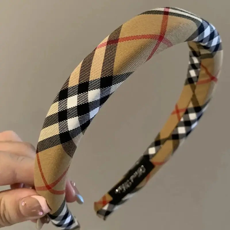 British Style Plaid Hair Accessories, Thickened Sponge Headbands, Classic Grid Fabric, Chic Daily Hairbands