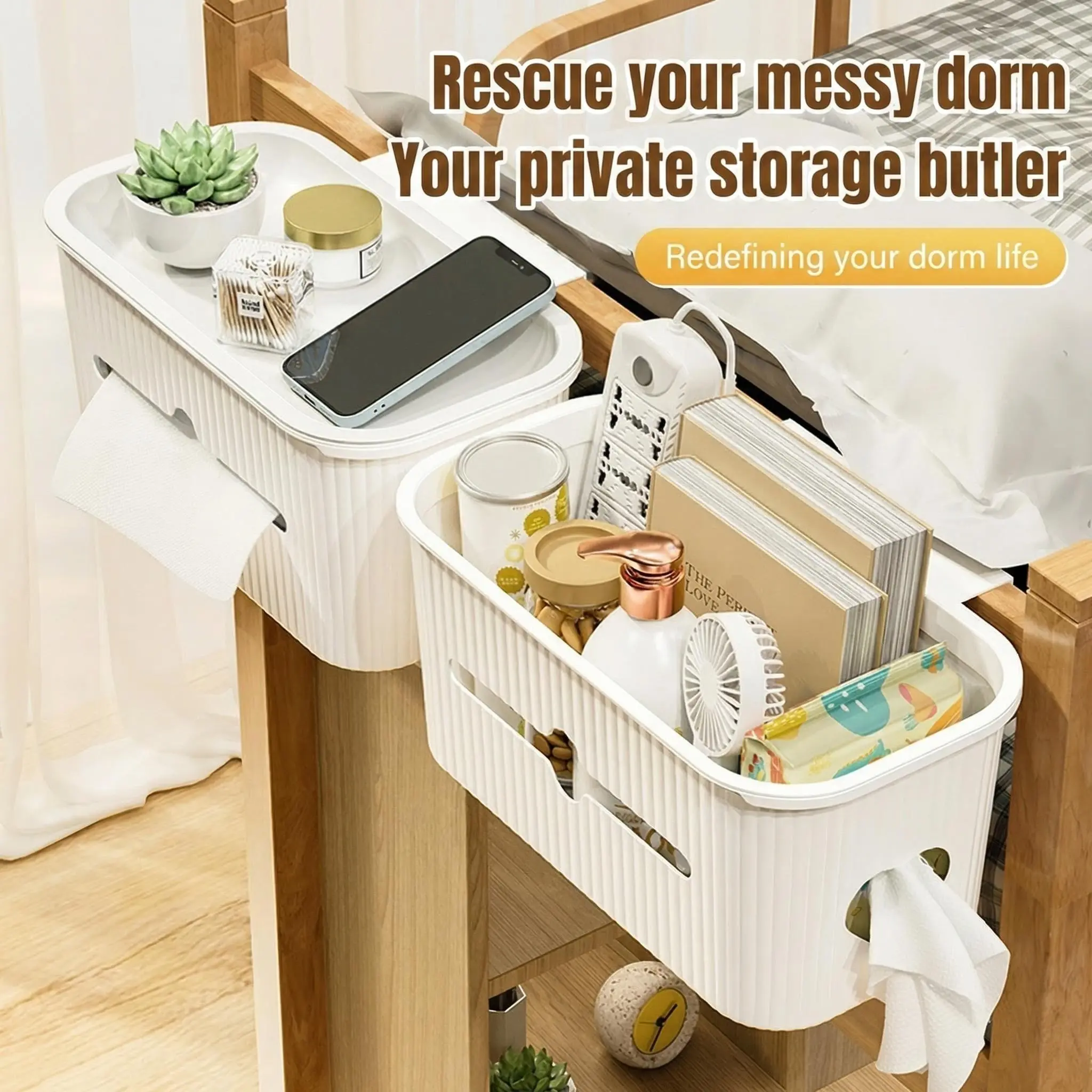 Bedside Hanging Basket, No Drilling Design, Easy Access, Ideal for Dorms, Rentals, Hospitals, Elderly Care, Student Life