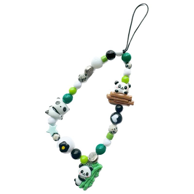 Chinese Style Cartoon Panda Beaded Phone Chain Anti-loss Phone Strap Charm Cute Pendant Lanyard For Girl Cell Phone Wrist Strap