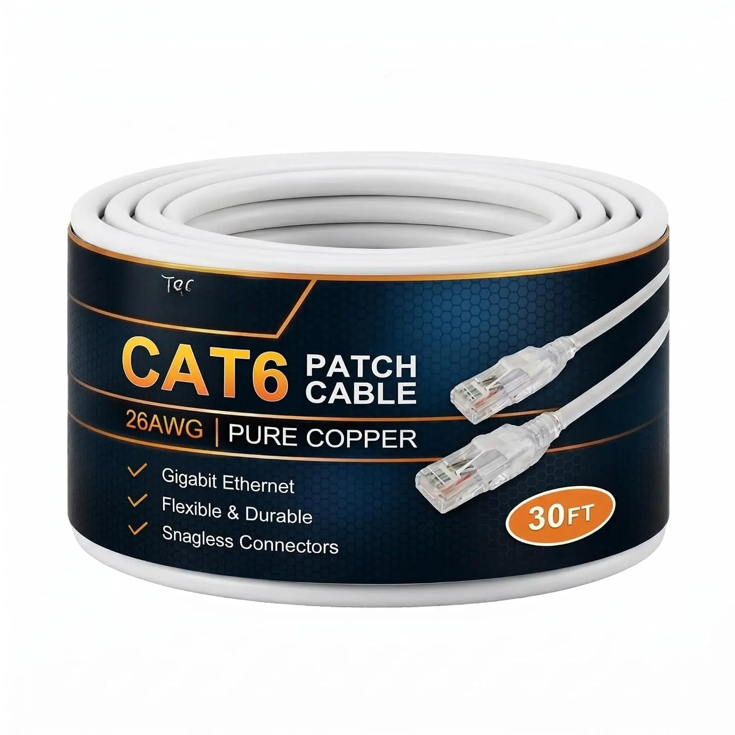 UL Listed Cat6 30ft Ethernet , 26AWG  Pure Copper Conductors, Cat6 Network , Snagless RJ45 for Router, Modem, Laptop, Servers, White