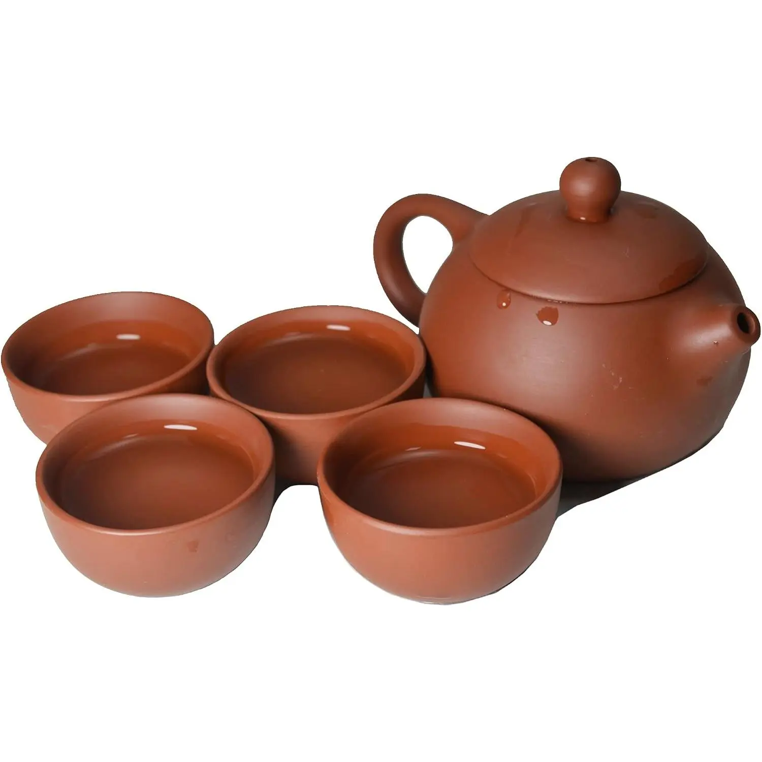 Clay Teapot 4 Cups Set,Traditional Chinese Small Teapot with Teacup Kung Fu  Set (Red)