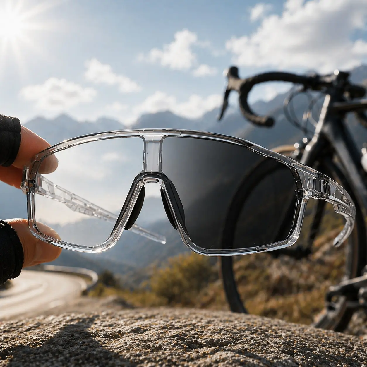 Cycling Sunglasses, Lightweight Wraparound Sport Sunglasses with Gray Lens for Biking Running and Outdoor Riding