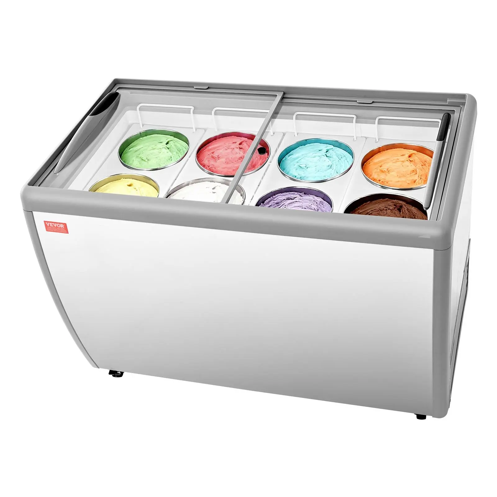 Commercial Ice Cream Display Case, 13.1 Cu. ft Chest Freezer, Restaurant Gelato Dipping Cabinet Top Deep Freezer with Locking Casters, Sliding Glass Door, LED Lighting, Hold 8 Ice Cream Tubs
