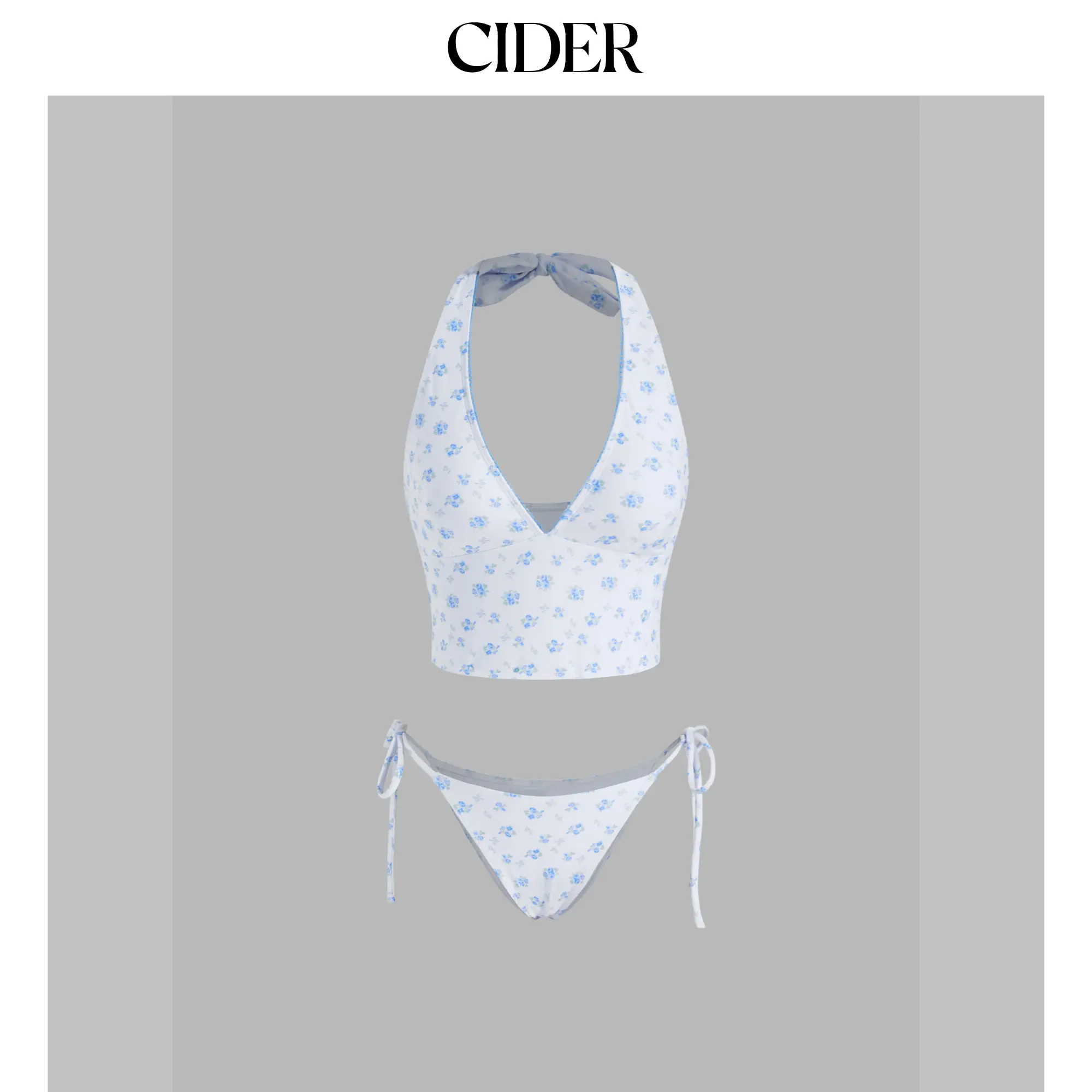 Cider Halter Neckline Floral Tankini Tie Side Bikini Set