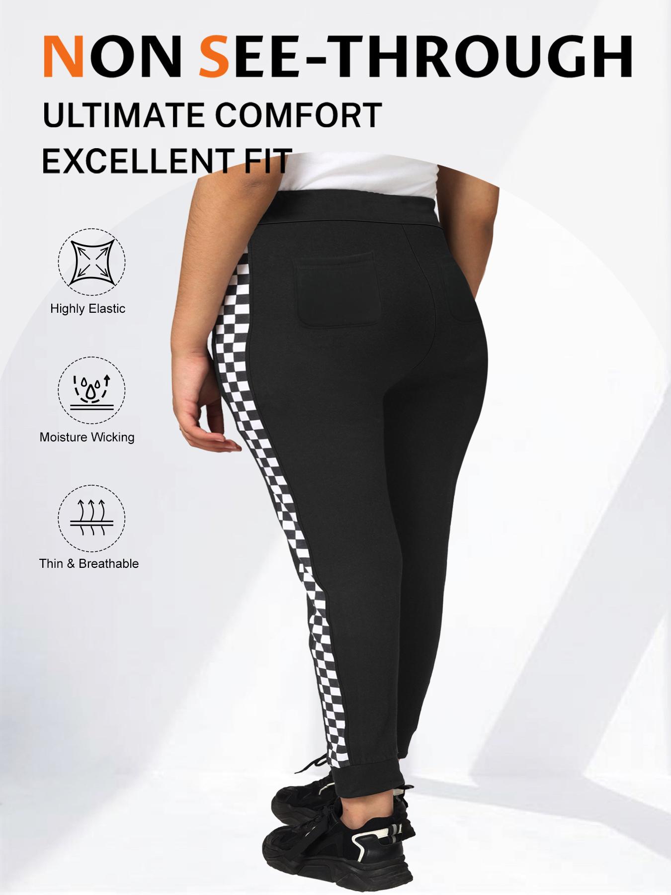 Plus Size Women's Casual Pants, and Checkered Joggers, Comfortable High Waisted Pants for Everyday Wear, Fashionable Plus Size Clothing