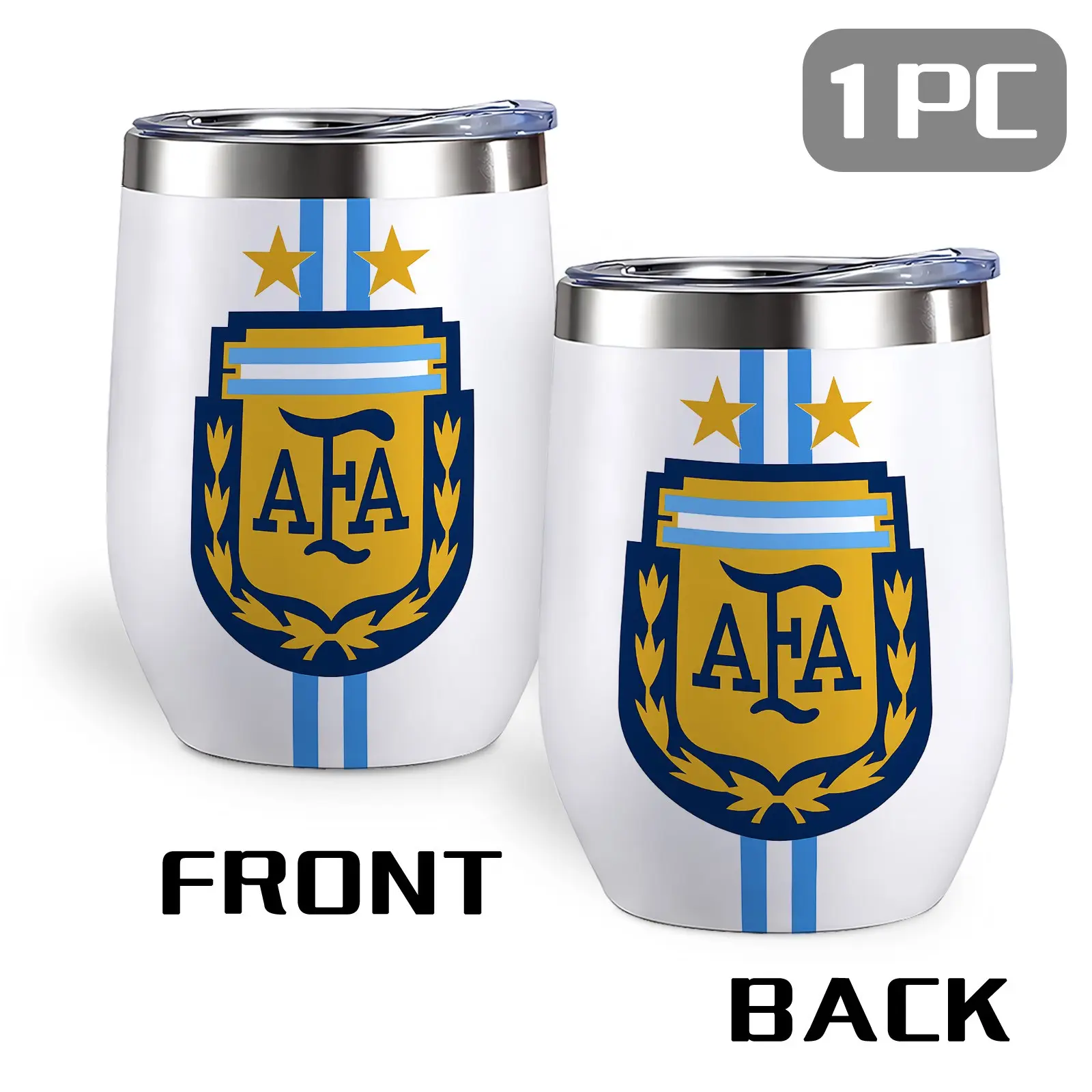 1 Pc 12 Oz Stainless Steel Vacuum Cup, Argentina Football Crest and Blue White Stripe Design, Soccer Cup Double Wall Insulated Thermal Mug for Hot 6H/ Cold 12H, Durable Portable, Perfect Soccer Cup Fan Gift for Friends, Birthday and Holiday Gifts.