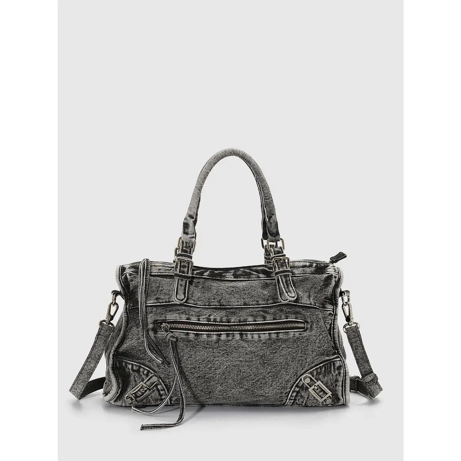 URBAN REVIVO Women's Large Distressed Textile Tote, Everyday Shoulder Bag with Top Handles, Detachable Strap and Zip Pockets, Bags For Everyday, Everyday Bags
