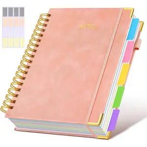1PC Hardcover Spiral Notebook journal with Removable Dividers Tabs, 300 Pages Leather 5 Subject Notebook College Ruled, 8x10 Large B5 Notebooks for Work School Note taking, Lined Journal for Women,（Pink,Purple,Black）