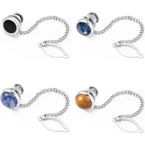 Silver Tie Pins for Men with Chain, Tie Tack Brooch Personalized Gifts for Wedding Business