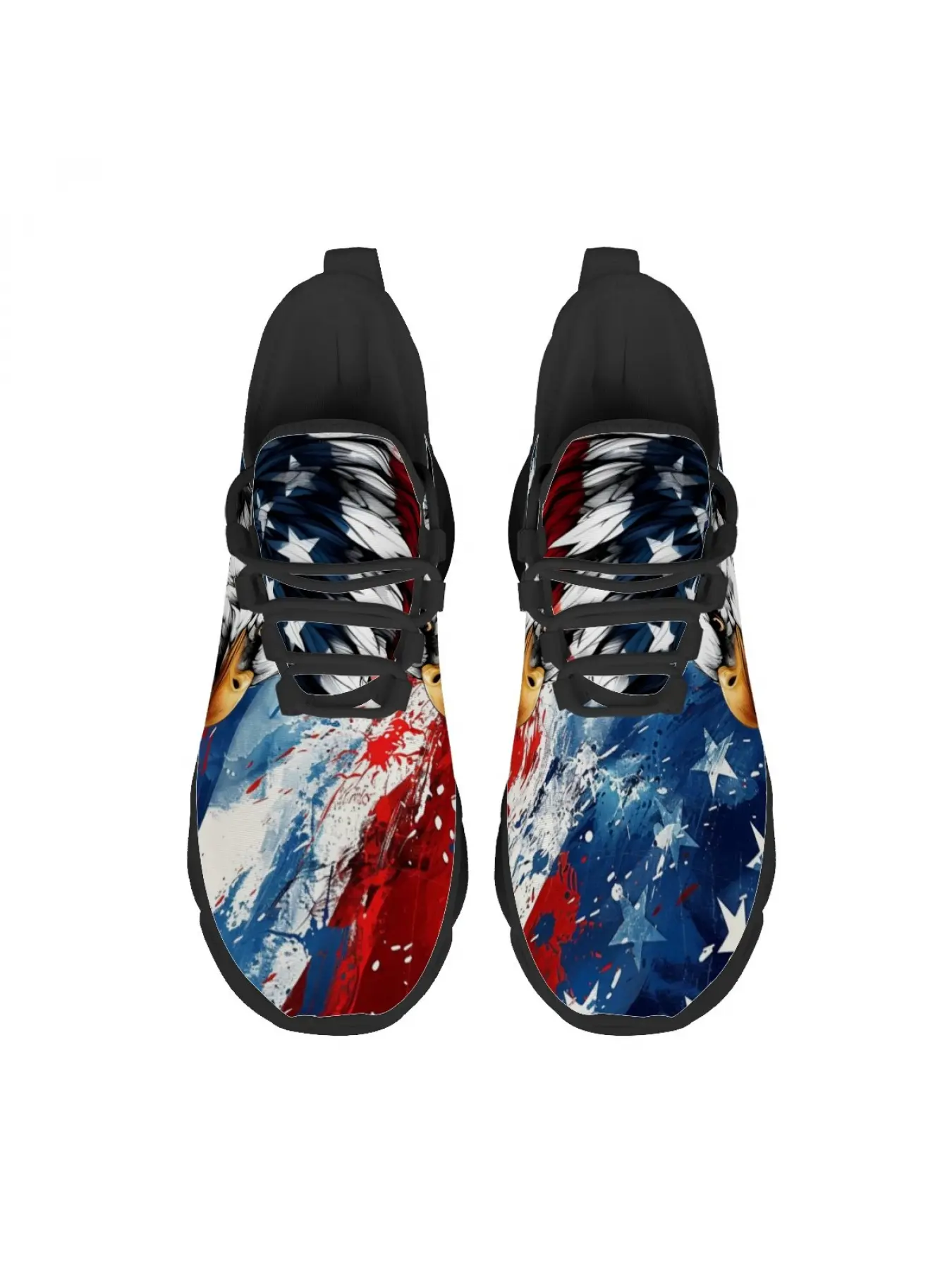 America Flag Print Thick Sole Sneakers Style Unisex Personalized Trendy Wear Breathable Non-Slip Versatile For Daily Lace Up Running Shoes Man Woman Breathable Low Top Casual Sneakers Fashion Artistic The Star-Spangled Banner Bald Eagle Artistic Style