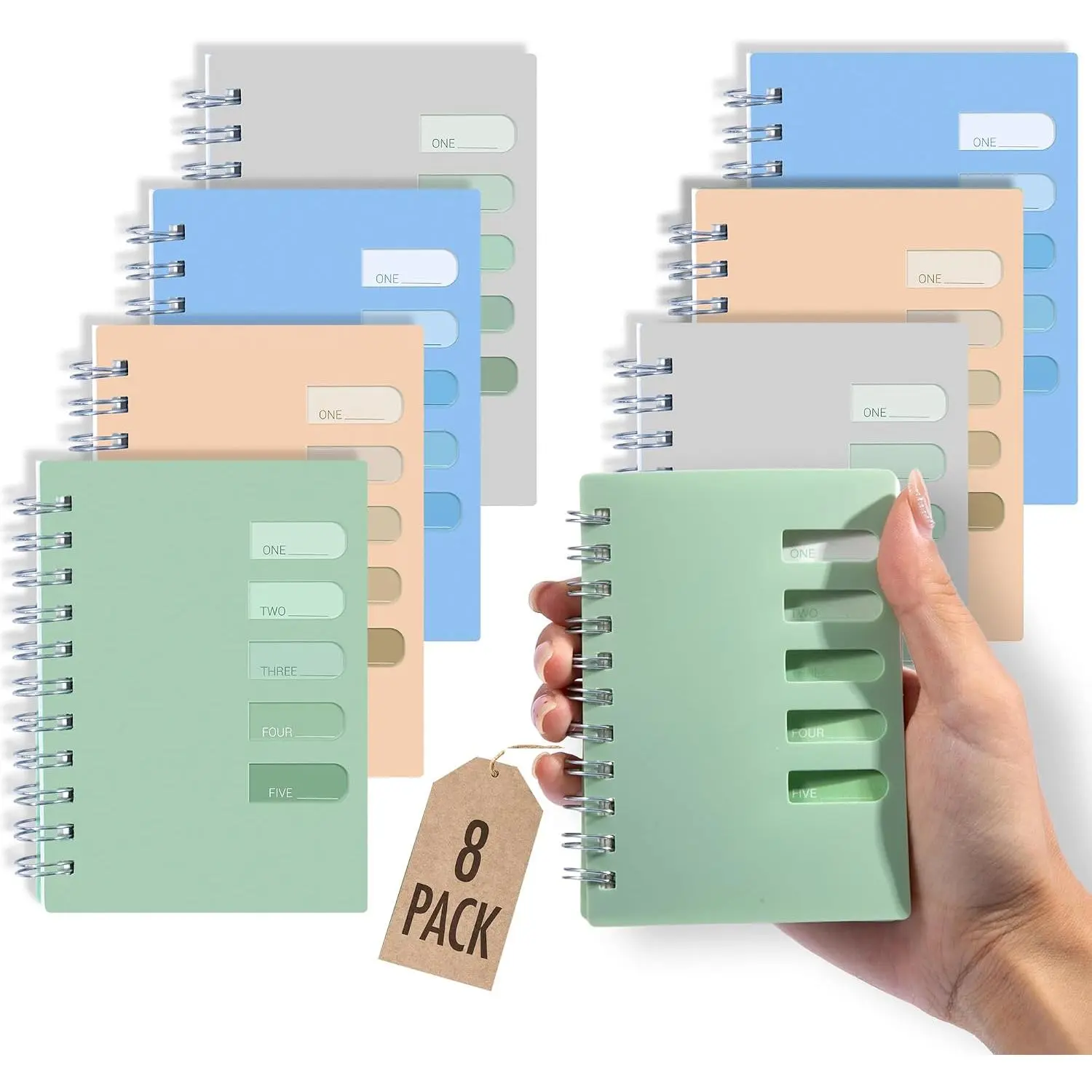 8-Pack 3x5 in Hardcover Pocket Notebooks, College Ruled Small Spiral Notebooks for Office Stationery Supplies