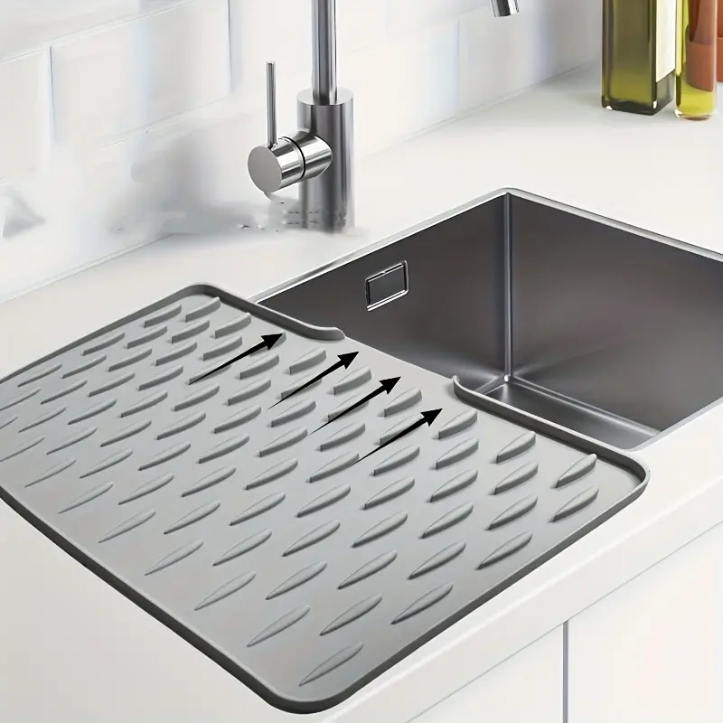 Extra-large anti-slip silicone drying pad with drainage system - with heat-resistant and easy-to-clean surface, designed for dishwasher-like cleaning of countertops, sinks and refrigerators -Perfect kitchen items,  Appliance Drying Solution