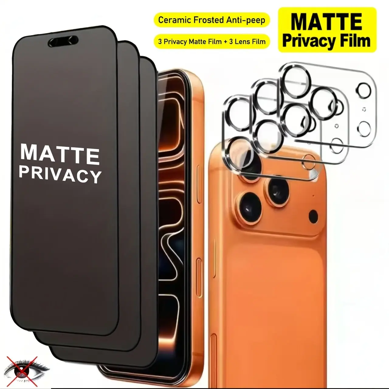 3 pcs Full Cover Matte Privacy Screen Protector + 3 pcs Camera Lens Protector For iPhone 17 Pro Max 17e Air 16 15 Pro 13 12 11 14 Pro Max Plus 16e Air Anti-Spy Soft Film