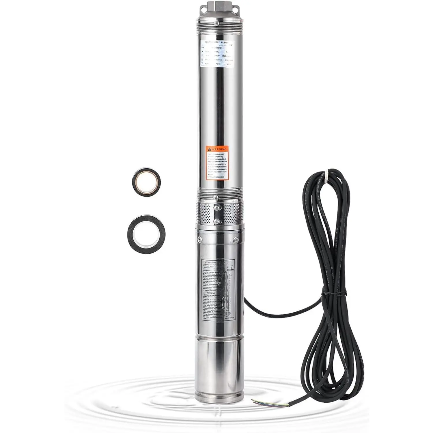 4-Inch Diameter 1.5HP Deep Well Submersible Pump with Copper Components, 110V/230V-60Hz, 27 GPM, 259ft Head, 33ft Cord, Check Valve, Stainless Steel IP68 for Home Irrigation, Industrial Use, Farms