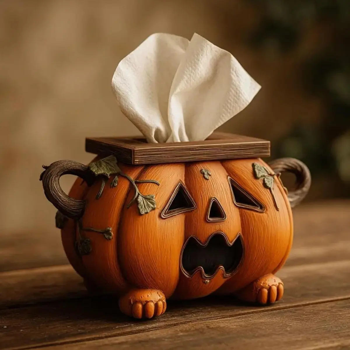 Halloween Pumpkin Tissue Box Cover, Resin Pumpkin Lantern Napkin Holder, Cute Holiday Decor for Bathroom and Kitchen, Creative Pumpkin Shaped Tissue Storage Accessory, Festive Tabletop Ornament, Home Party Decoration and Seasonal Gift