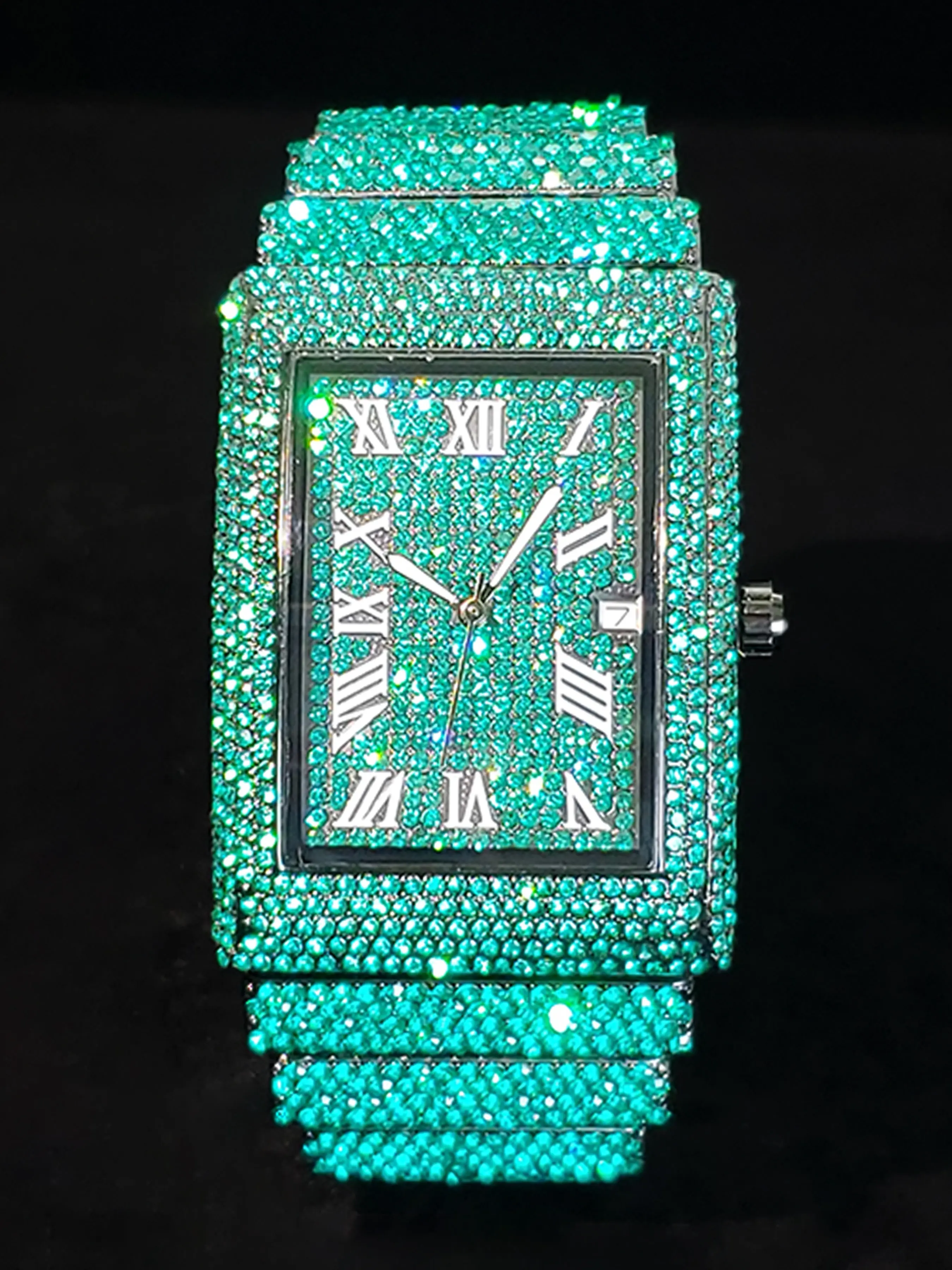 Rectangular Zircon Men's Quartz Watch with Calendar Function, Stylish and Functional Timepiece for Everyday Wear, Analog Watches