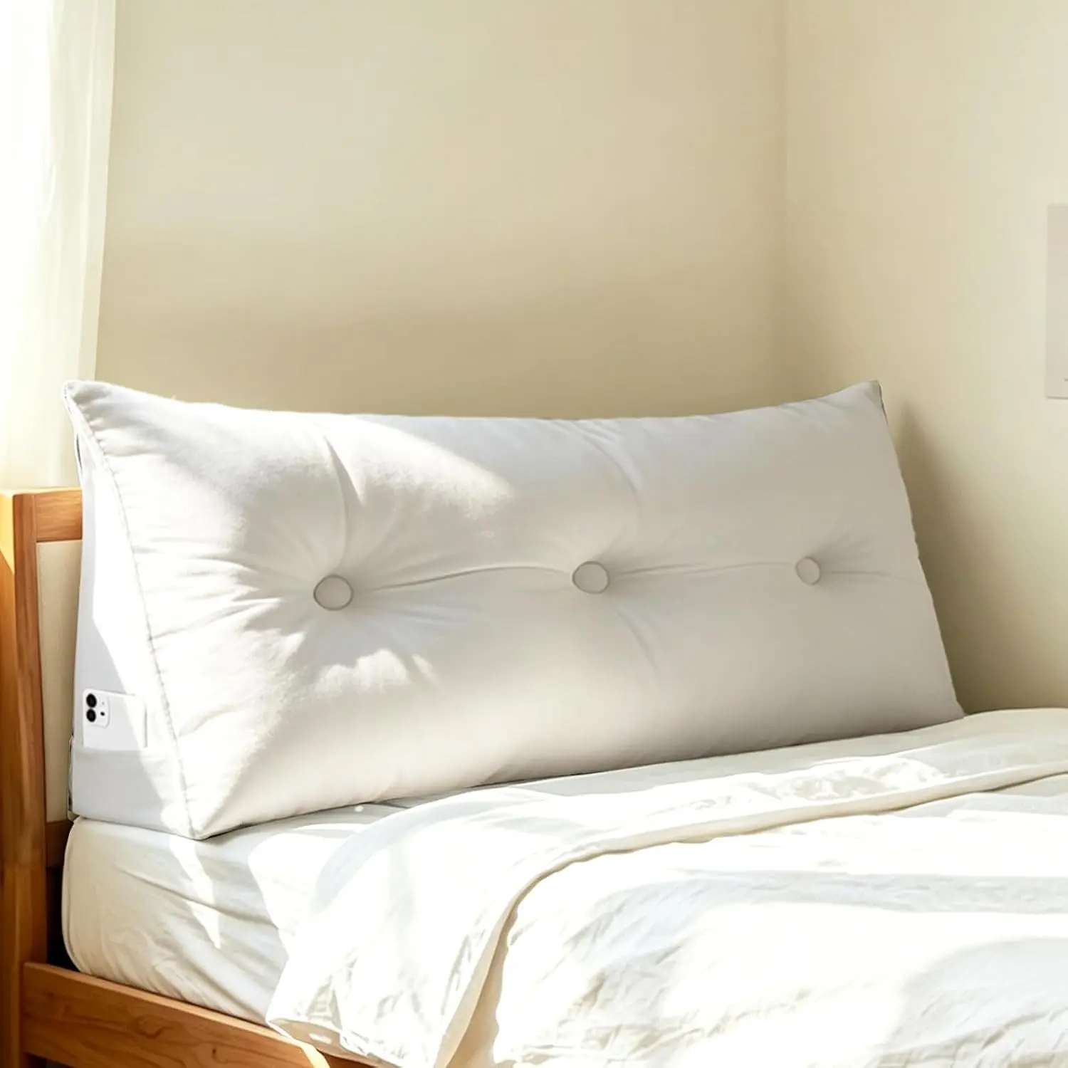 Headboard Pillow Twin Wedge pillow headboard Twin XL in Dorm Sofa Daybed for Backrest Comfortable, Full Size head board pillows for resting reading or sitting with Washable Soft White Cover, Beige
