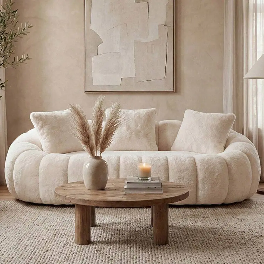 Floral Shaped Sofa Loveseat, Ultra Soft Faux Fur Couch With-Density Shredded Foam, Plush Flower Design Bean Bag Style 2 Seater Sofa, Cozy Accent Lounge Sofa Living Room Bedroom Apartment Game Room