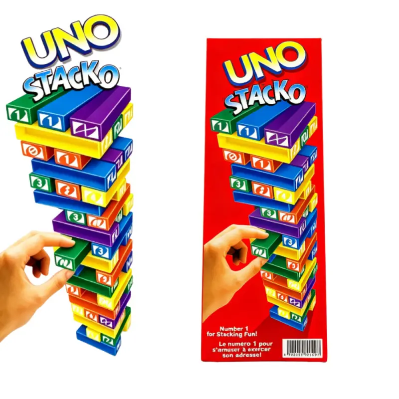 Hot Sale UNO Stacko Tumbling Tower Game Color Number Wooden Blocks Balance Challenge Game Travel Portable Tabletop Game Gift for Boys Girls