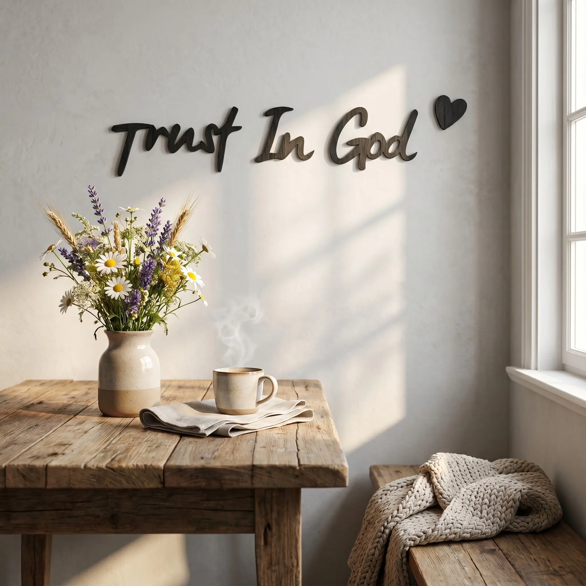 Handcrafted 'trust in God' Wooden Sign, Rustic Christian Home Wall Decor, Inspirational Religious Artwork for Living Room, Bedroom, Office