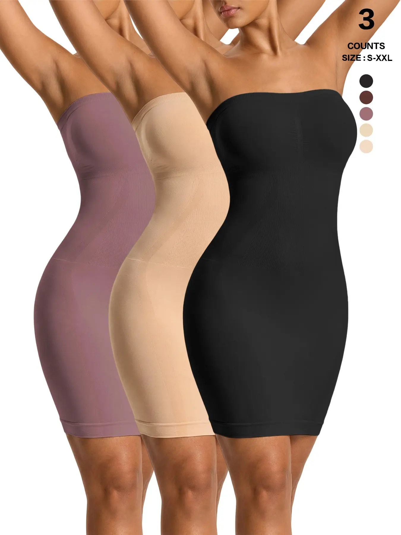 Women's Seamless Strapless Fashion Shapewear Slip Dress, Tummy & Waist Control, Full Body Shaper Underdress, Casual Plain Basic Jumpsuit, Underwear, Breathable, Smooth