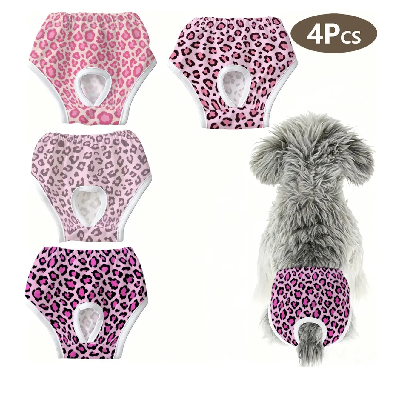4-Piece Set Cute Puppy Cat Underwear, Leopard Print, Anti-Interference Panties for Dogs and Cats, Ideal Gift for Holidays and Travel